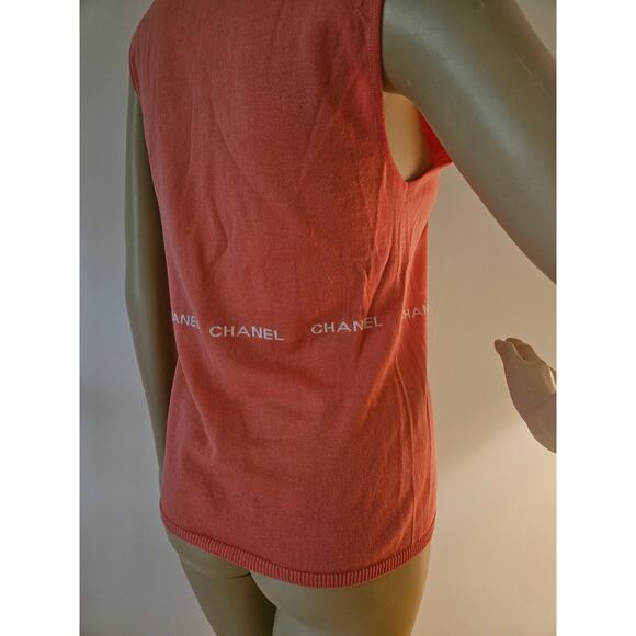 Cute Chanel Coral pink Logo Printed Sleeveless Top M sz - Picture 11 of 13